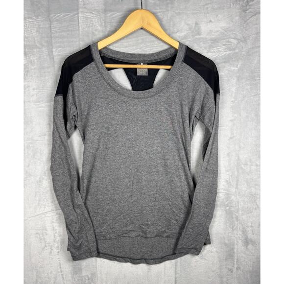 CALIA Heather Grey Mesh Lace. Racerback Long Sleeve Open Back Shirt size Small - Picture 1 of 9